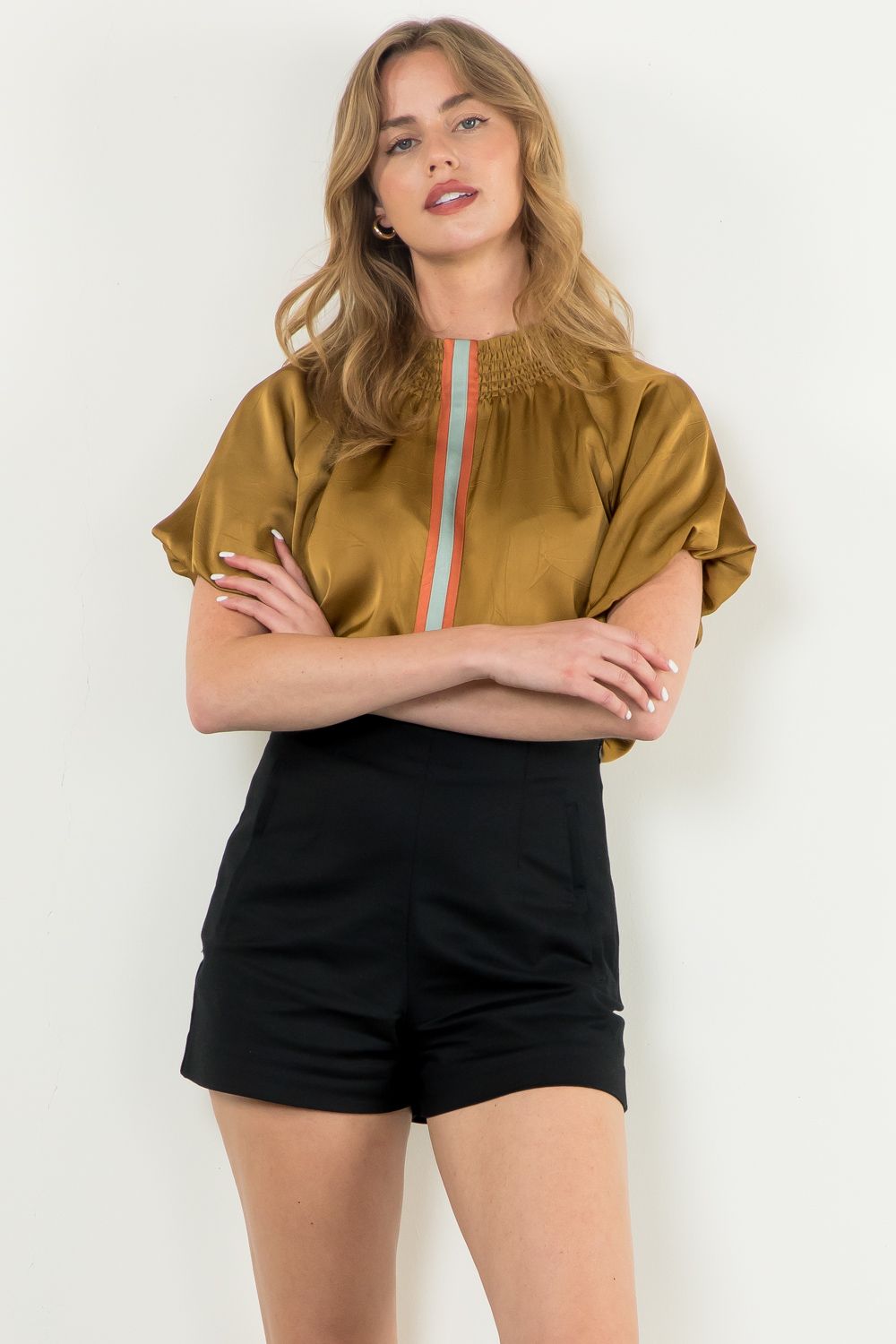 THML Olive front stripe detail blouse