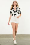 THML Black/White ruched sleeve blouse