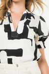 THML Black/White ruched sleeve blouse