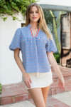 THML Blue Stripe Orange dot detail top