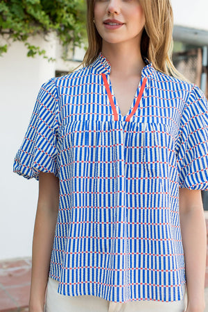 THML Blue Stripe Orange dot detail top