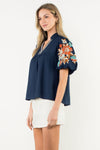 THML Navy Fall Embroidered Blouse