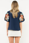 THML Navy Fall Embroidered Blouse