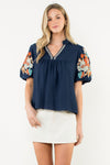 THML Navy Fall Embroidered Blouse