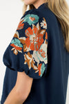 THML Navy Fall Embroidered Blouse