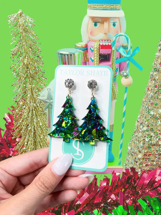 Taylor Shaye Bright Night Christmas Trees Green Unicorn