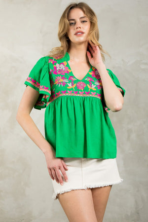 THML Emme Embroidered Flutter Sleeve