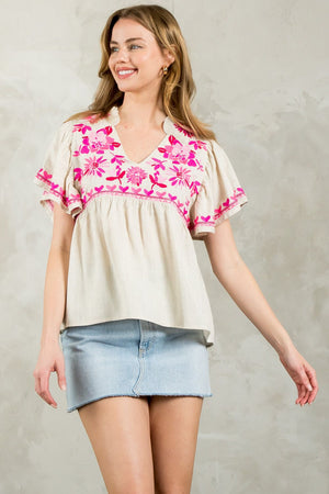 THML Emme Embroidered Flutter Sleeve