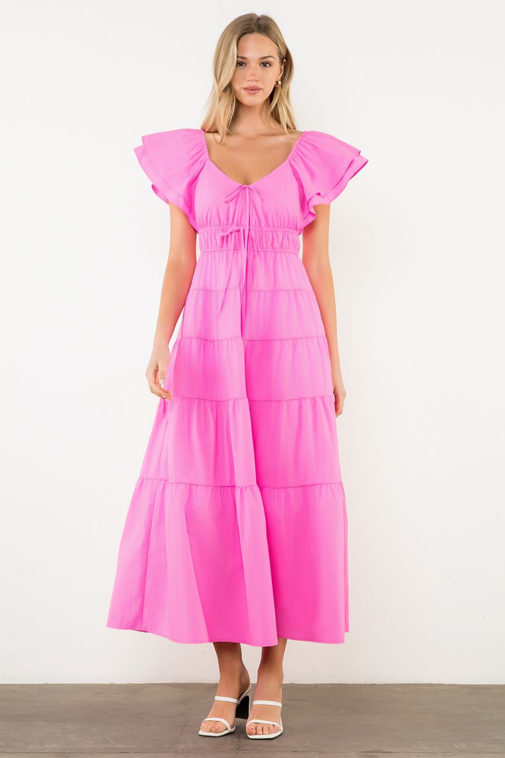 THML Pink Poplin Tiered Maxi