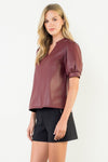 THML Puff Sleeve Pleather Top
