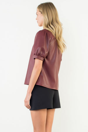 THML Puff Sleeve Pleather Top