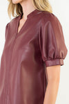 THML Puff Sleeve Pleather Top