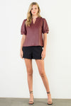 THML Puff Sleeve Pleather Top