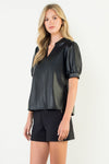 THML Puff Sleeve Pleather Top
