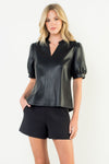 THML Puff Sleeve Pleather Top