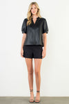 THML Puff Sleeve Pleather Top