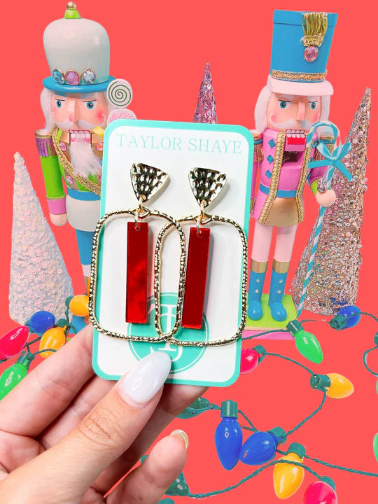Taylor Shaye Red Mirror Stick Hoops