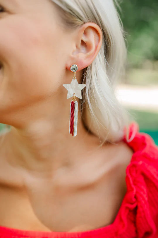 Taylor Shaye Red/White Star Chain Tassels