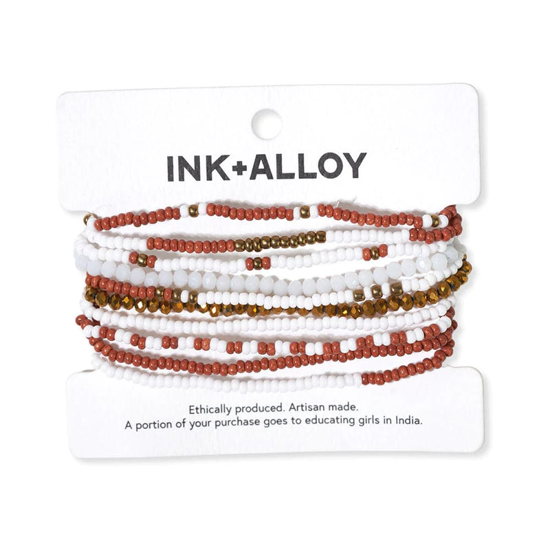 Ink and Alloy beaded stretch bracelet set burnt orange