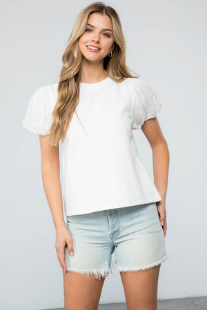 THML White sheer puff sleeve top