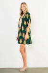 THML Hunter Green Floral Stripe Vneck Dress