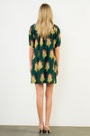 THML Hunter Green Floral Stripe Vneck Dress