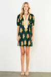 THML Hunter Green Floral Stripe Vneck Dress