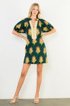 THML Hunter Green Floral Stripe Vneck Dress