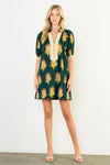 THML Hunter Green Floral Stripe Vneck Dress