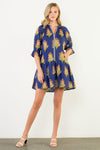 THML Navy Floral 3/4 Sleeve Dress