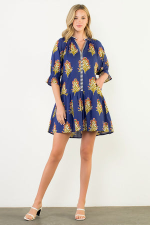 THML Navy Floral 3/4 Sleeve Dress