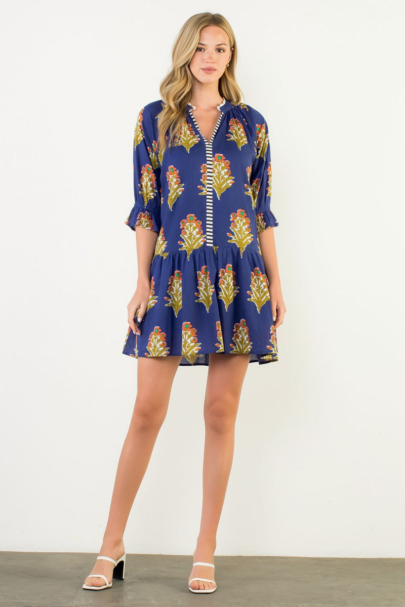 THML Navy Floral 3/4 Sleeve Dress