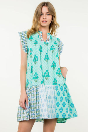 THML Aqua Multi Print Dress