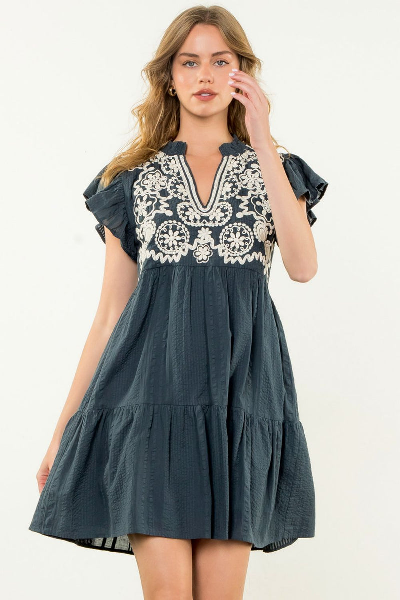 THML Navy Embroidered Mini Dress