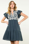THML Navy Embroidered Mini Dress