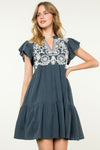 THML Navy Embroidered Mini Dress