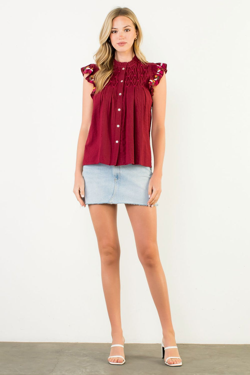 THML Button Front Flutter Sleeve Blouse