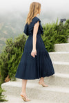 THML Flutter Sleeve Textured Navy Midi