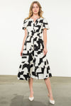 THML Black/white ruched waist midi