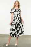 THML Black/white ruched waist midi