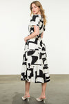 THML Black/white ruched waist midi