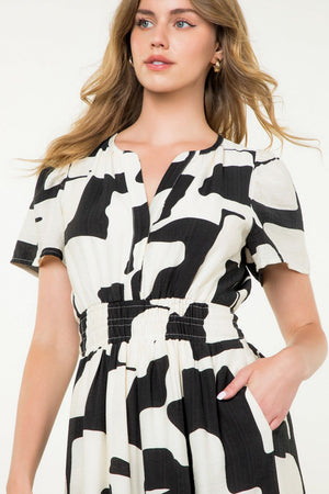 THML Black/white ruched waist midi