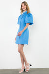 THML Puff Sleeve Blue button up dress