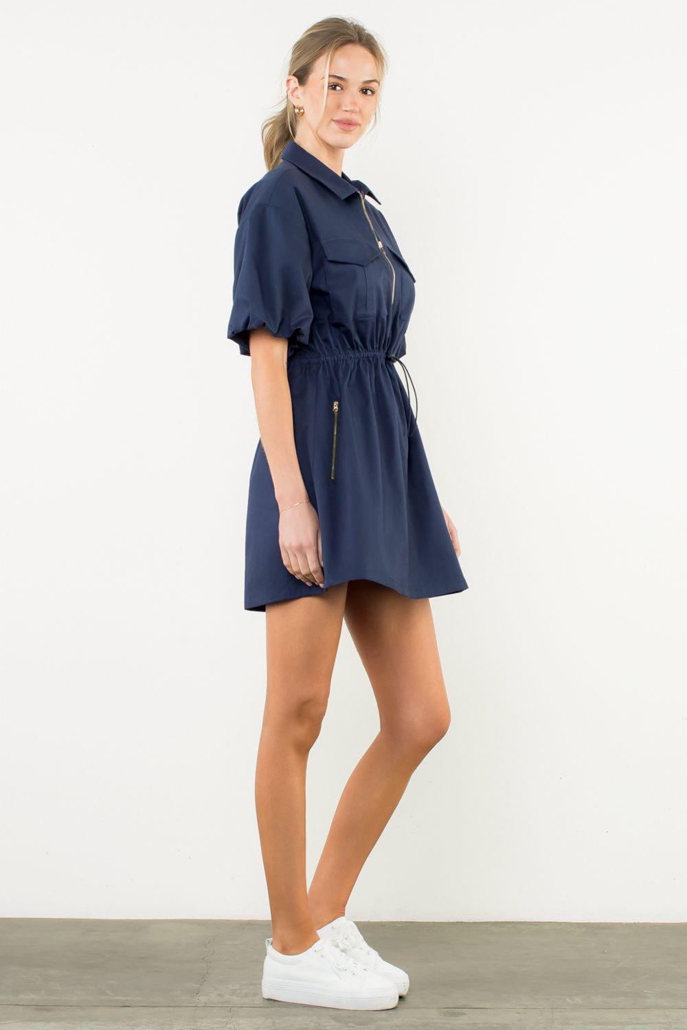 THML Navy Zip Puff Sleeve Dress OhSewPeachy THML Navy Zip Puff Sleeve Dress OhSewPeachy