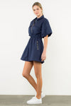 THML Navy Zip Puff Sleeve Dress