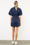 THML Navy Zip Puff Sleeve Dress