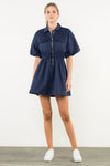 THML Navy Zip Puff Sleeve Dress