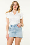 THML Flutter Sleeve Gingham White Top