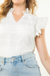 THML Flutter Sleeve Gingham White Top