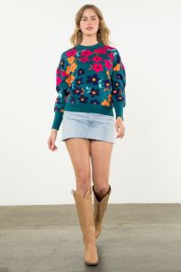 THML Teal Flower Sweater FINAL SALE